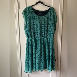 GAP Green & Navy Flowy Heart Print Cutesy Dress XXL Plus Elastic Waist Stretchy